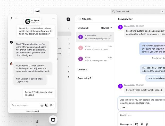 AI live chat in Text App for hosting