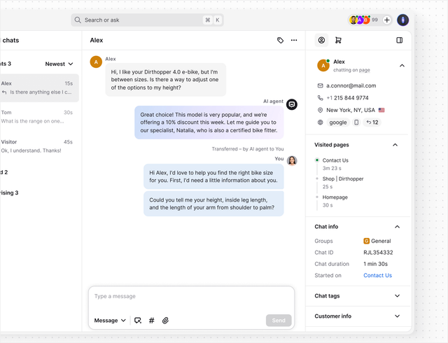 AI live chat in Text App for biotech