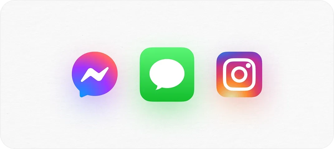 Messenger, Messages, and Instagram logos