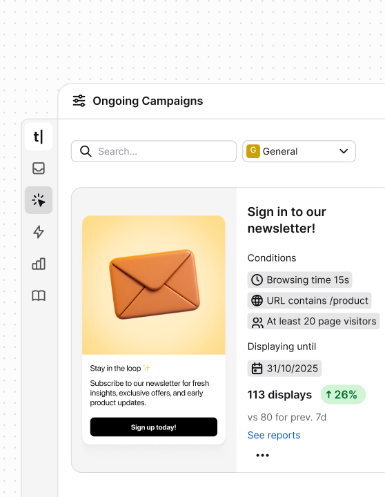 Campaigns feature in the Text App, showing ways to engage customers directly on your website.