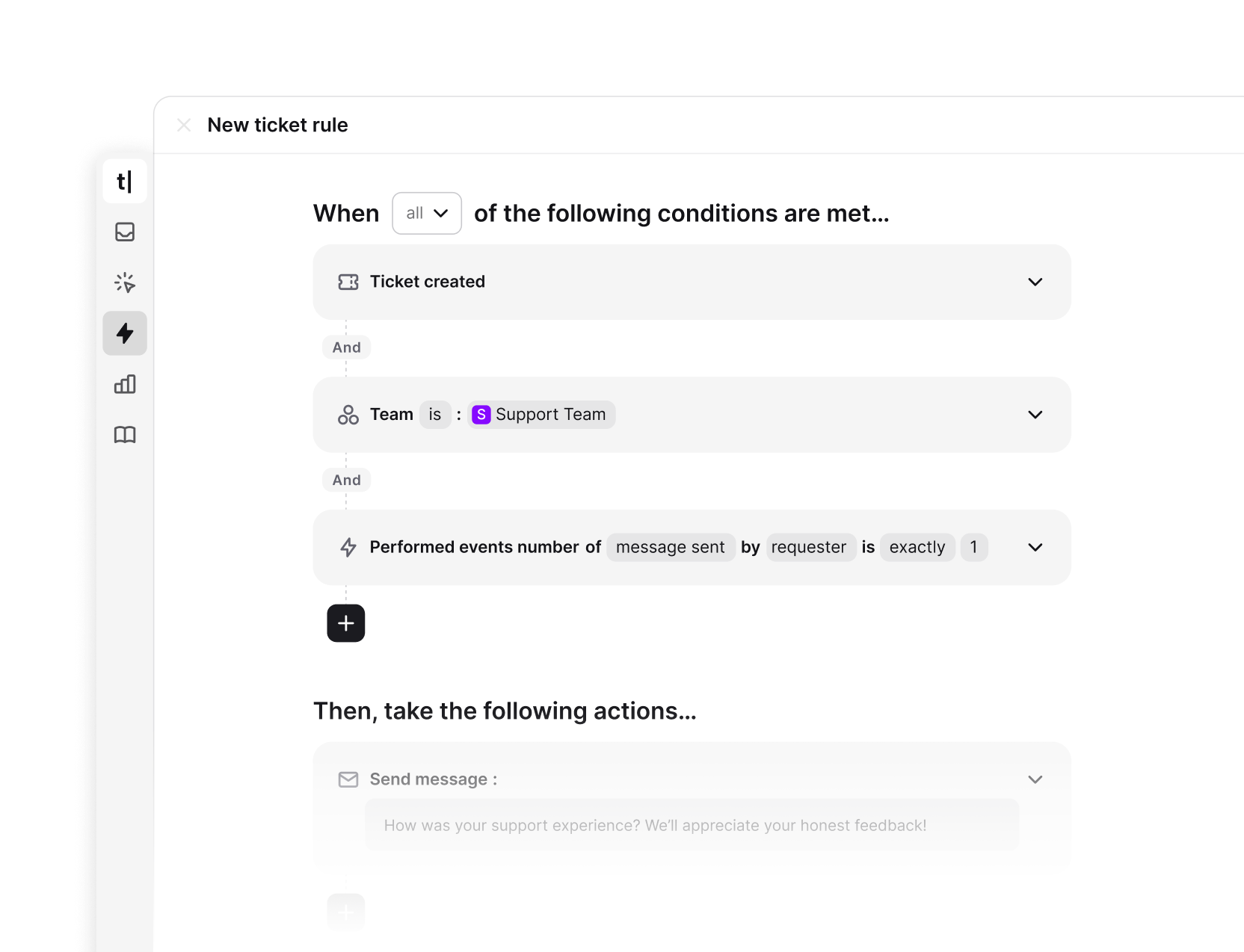 Text App ticket rule configuration